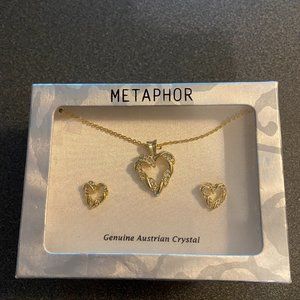 Austrian Crystal Heart Necklace and Post Earrings
